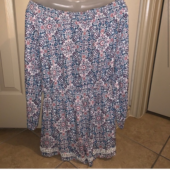 Jessica Simpson Floral Off-Shoulder Romper - Blue and Pink - Picture 7 of 9